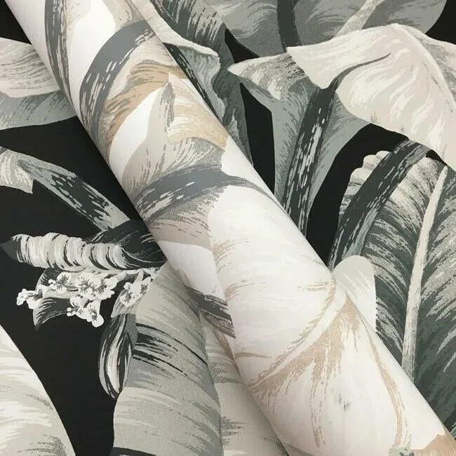 York Wallcoverings Banana Leaf Black & White Wallpaper - SKU BW3971