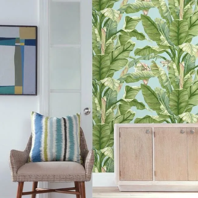 York Wallcoverings Banana Leaf Blue & Green Peel & Stick Wallpaper | Wallpaper Twins York Wallcoverings Banana Leaf Blue & Green Peel & Stick Wallpaper - SKU PSW1036RL