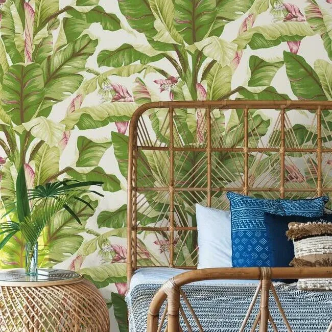 York Wallcoverings Banana Leaf Dark Brown & Pink Wallpaper | Wallpaper Twins York Wallcoverings Banana Leaf Dark Brown & Pink Wallpaper - SKU AT7067