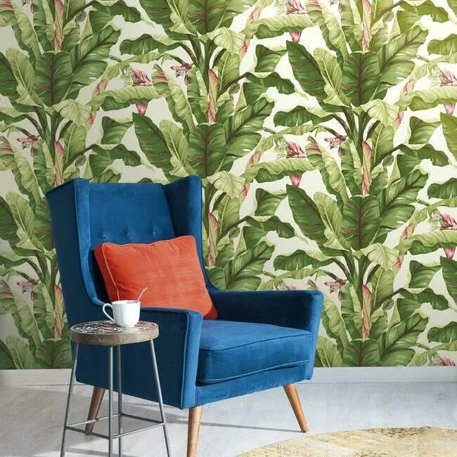 York Wallcoverings Banana Leaf Dark Brown & Pink Wallpaper | Wallpaper Twins York Wallcoverings Banana Leaf Dark Brown & Pink Wallpaper - SKU AT7067
