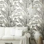 York Wallcoverings Banana Leaf White & Black Peel & Stick Wallpaper - SKU PSW1037RL