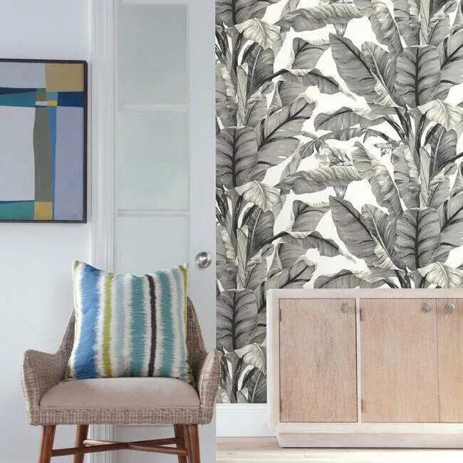 York Wallcoverings Banana Leaf White & Black Peel & Stick Wallpaper - SKU PSW1037RL