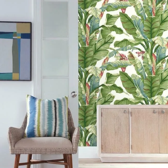 York Wallcoverings Banana Leaf White & Green Peel & Stick Wallpaper | Wallpaper Twins York Wallcoverings Banana Leaf White & Green Peel & Stick Wallpaper - SKU PSW1034RL