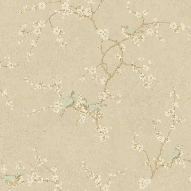 York Wallcoverings Birds with Blossoms Metallic Wallpaper - SKU HP0325
