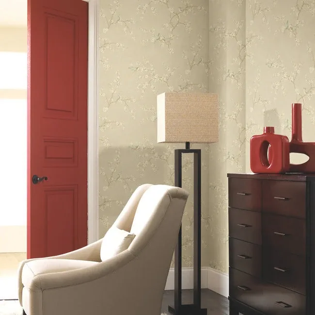 York Wallcoverings Birds with Blossoms Metallic Wallpaper | Wallpaper Twins York Wallcoverings Birds with Blossoms Metallic Wallpaper - SKU HP0325