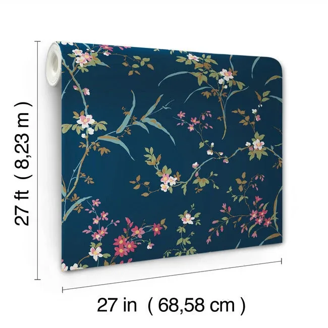York Wallcoverings Blossom Branches Navy Wallpaper - SKU BL1745