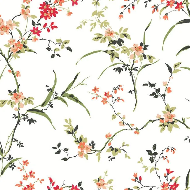 York Wallcoverings Blossom Branches White & Red Wallpaper - SKU BL1741