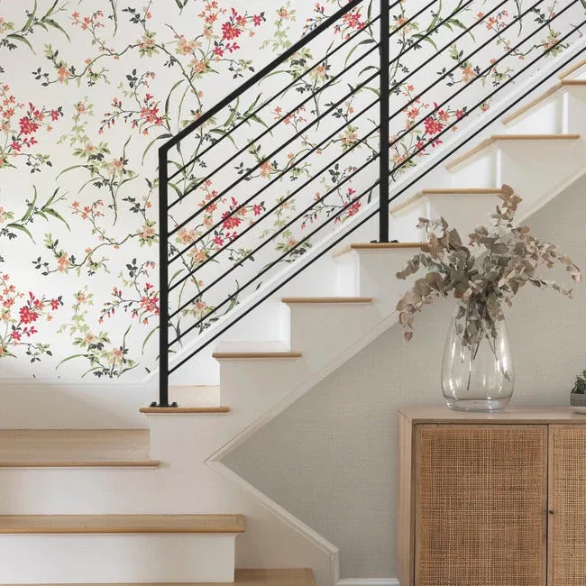 York Wallcoverings Blossom Branches White & Red Wallpaper - SKU BL1741