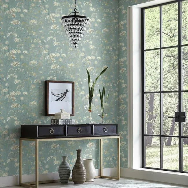 York Wallcoverings Botanical Fantasy Blue & Beige Peel & Stick Wallpaper - SKU PSW1106RL