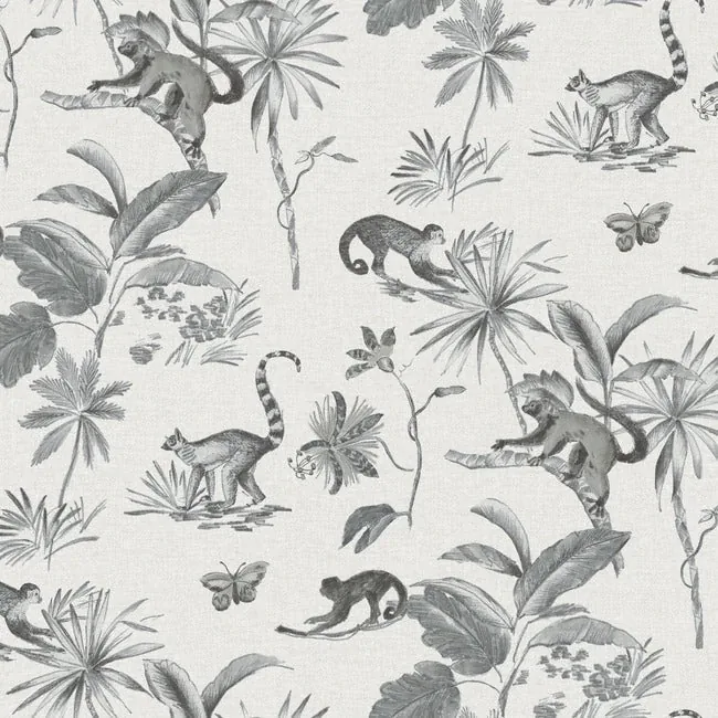 York Wallcoverings Botanicals & Lemurs Grey Peel & Stick Wallpaper - SKU PSW1354RL