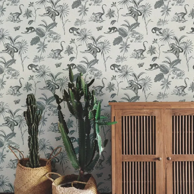 York Wallcoverings Botanicals & Lemurs Grey Peel & Stick Wallpaper - SKU PSW1354RL