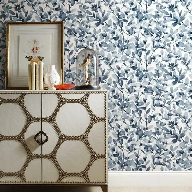 York Wallcoverings Botany Vines Blue Peel & Stick Wallpaper - SKU PSW1085RL