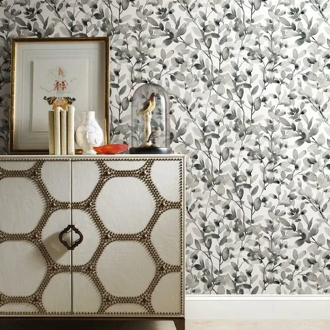 York Wallcoverings Botany Vines Grey Peel & Stick Wallpaper - SKU PSW1086RL