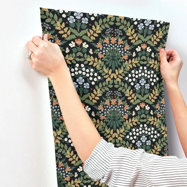 York Wallcoverings Bramble Black & Green Wallpaper - SKU RP7318