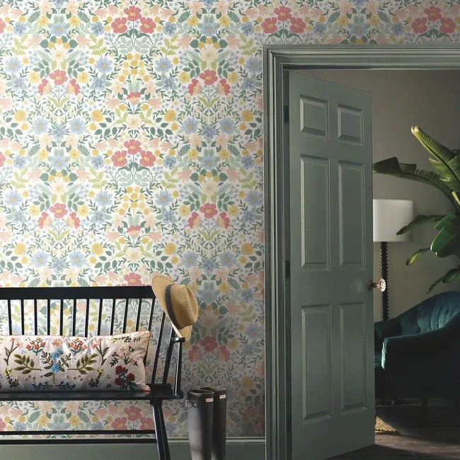 York Wallcoverings Bramble Garden Pastel Multi Peel & Stick Wallpaper - SKU PSW1474RL