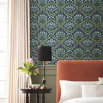 York Wallcoverings Bramble Navy & Green Wallpaper - SKU RP7324
