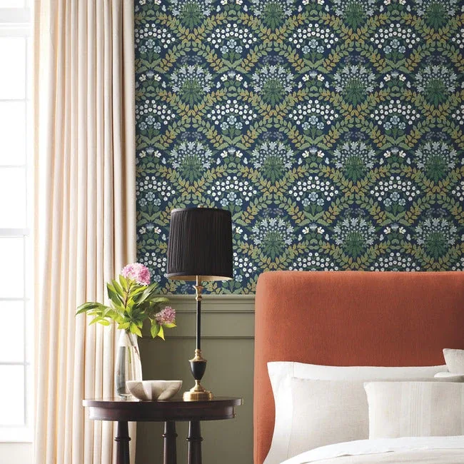 York Wallcoverings Bramble Navy & Green Wallpaper - SKU RP7324