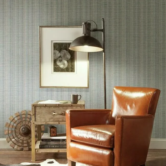 York Wallcoverings Broken Boucle Stripe Putty & Blue Wallpaper - SKU SR1517