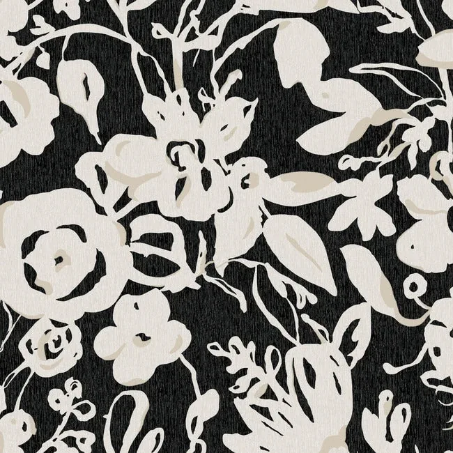 BL1733 | Brushstroke Floral Black Wallpaper