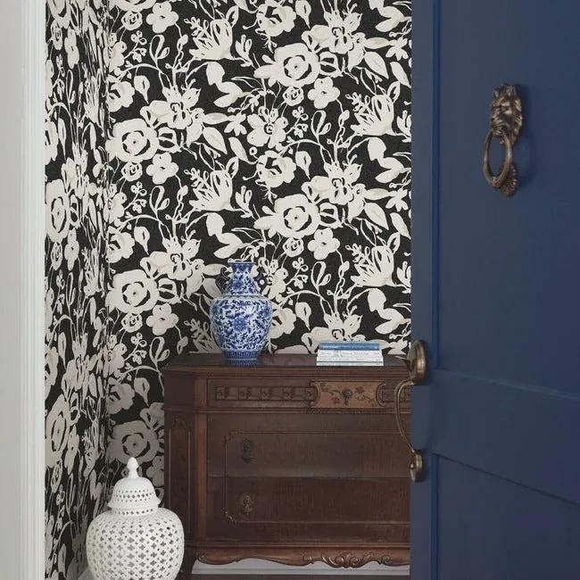 York Wallcoverings Brushstroke Floral Black Wallpaper - SKU BL1733