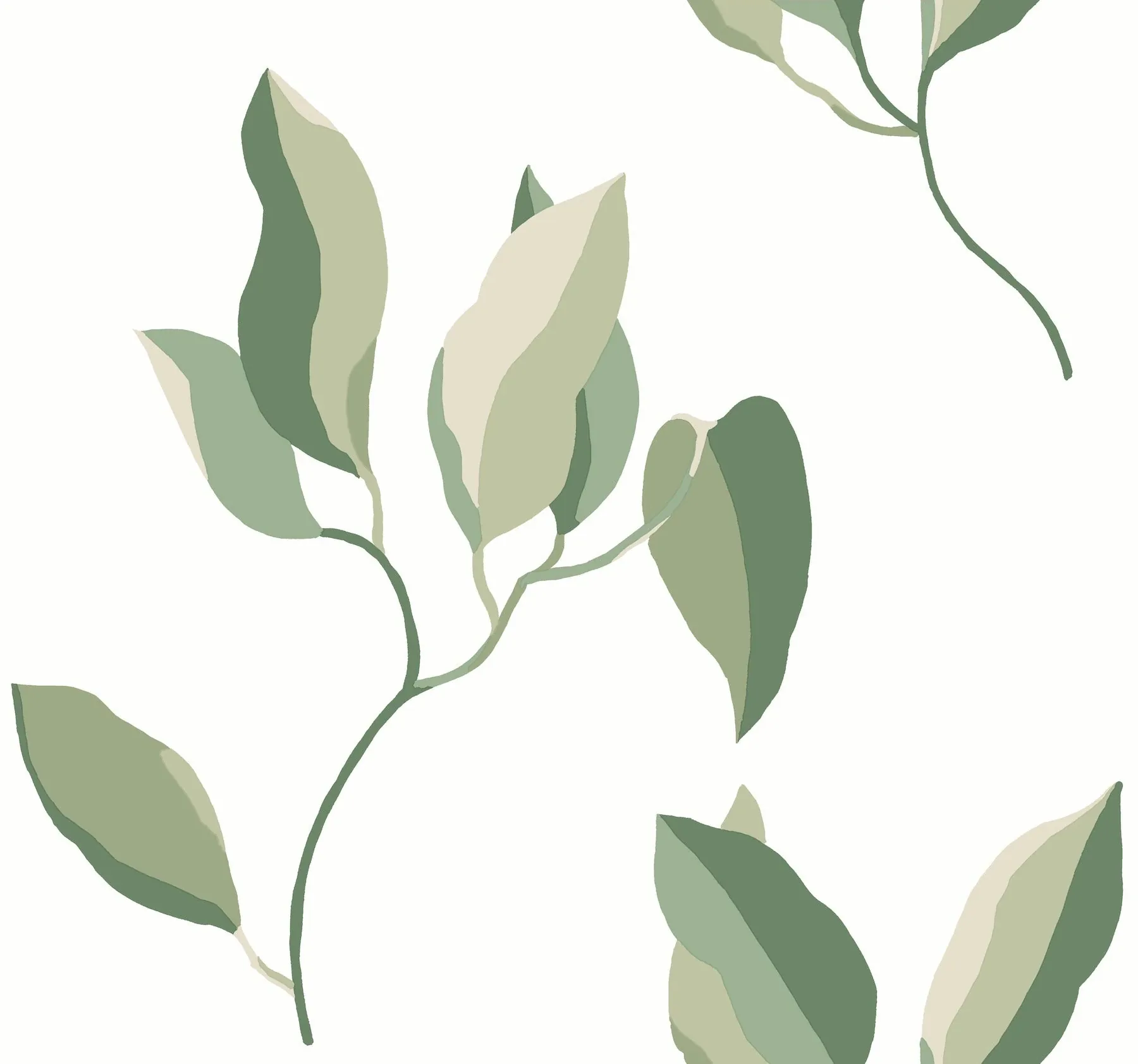 ZM2872 | Brushwork Branches Leaf Green Wallpaper