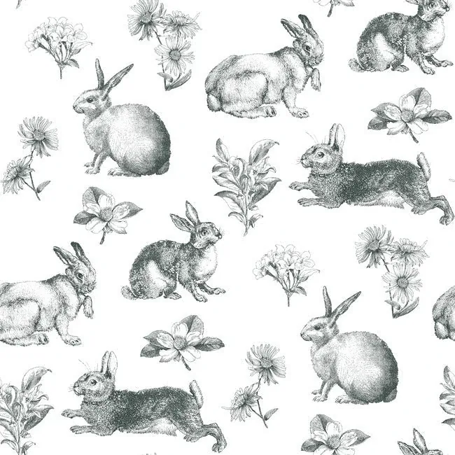 York Wallcoverings Bunny Toile Black & White Wallpaper - SKU AT4263