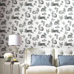 York Wallcoverings Bunny Toile Black & White Wallpaper - SKU AT4263