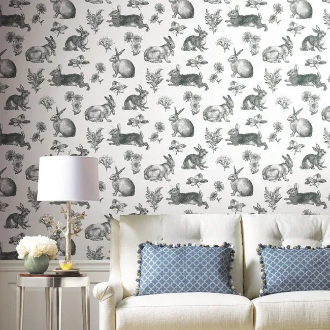 York Wallcoverings Bunny Toile Black & White Wallpaper - SKU AT4263
