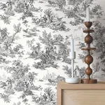 York Wallcoverings Campagne Toile Black & White Wallpaper - SKU AT4228