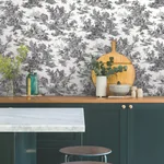 York Wallcoverings Campagne Toile Black & White Wallpaper - SKU AT4228