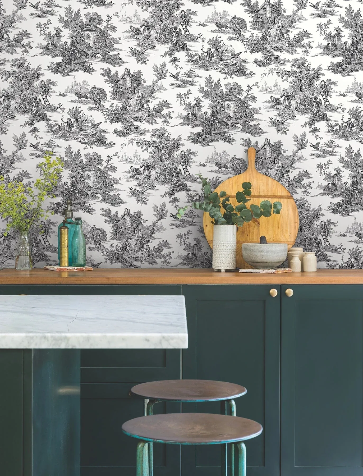 York Wallcoverings Campagne Toile Black & White Wallpaper - SKU AT4228