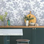 York Wallcoverings Campagne Toile Blue & White Wallpaper - SKU AT4229
