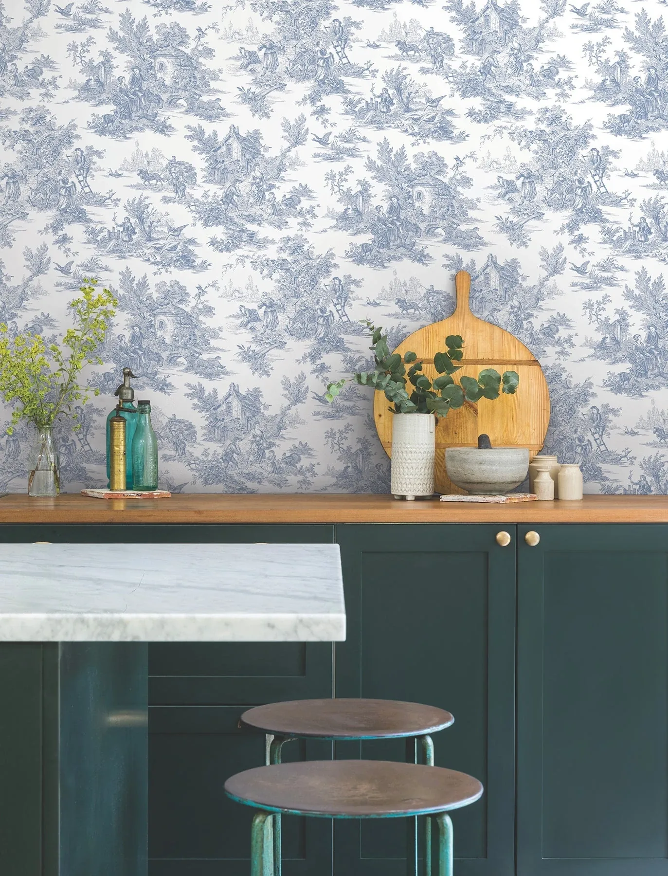 York Wallcoverings Campagne Toile Blue & White Wallpaper - SKU AT4229