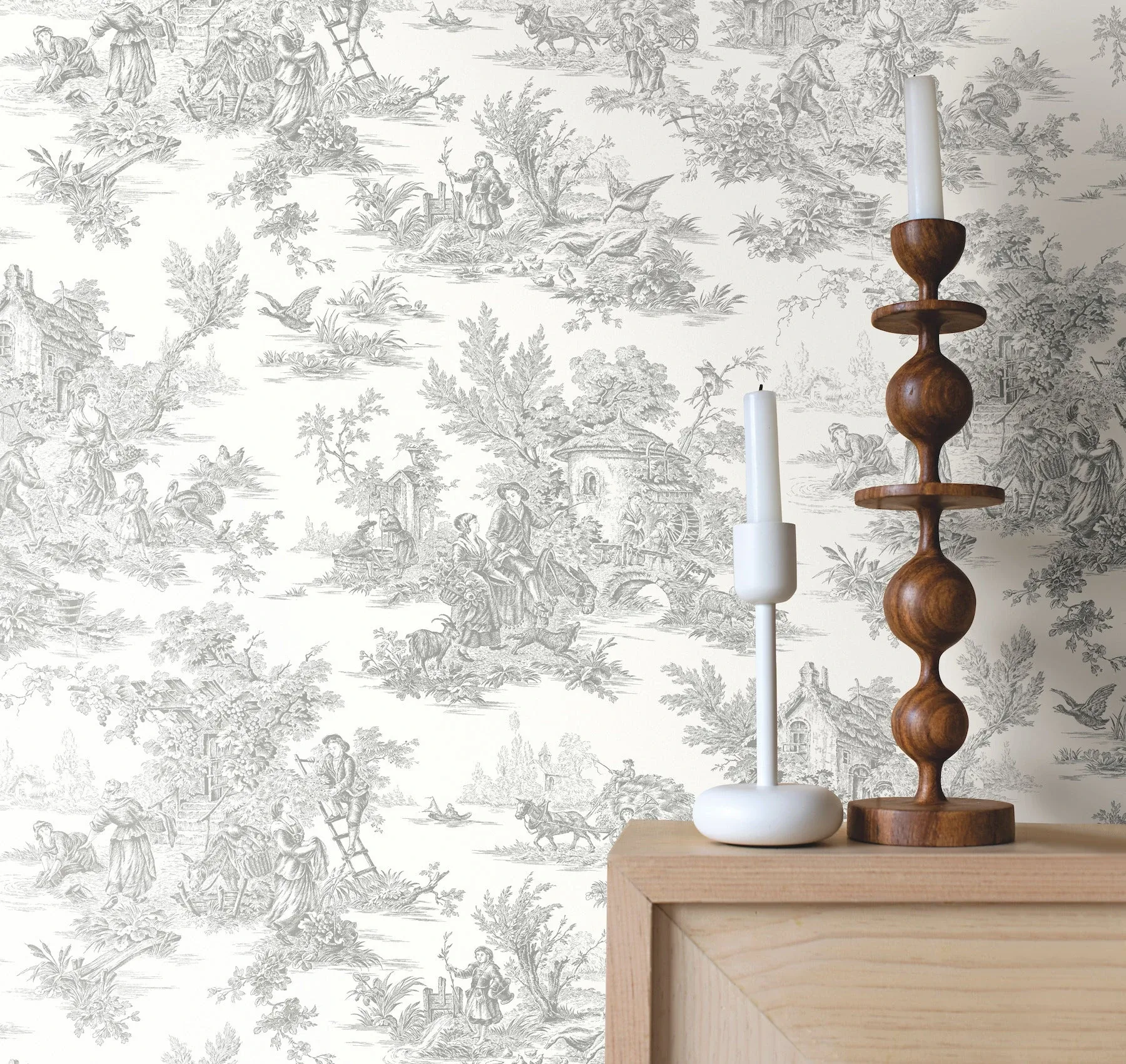 York Wallcoverings Campagne Toile Grey Wallpaper - SKU RT7940