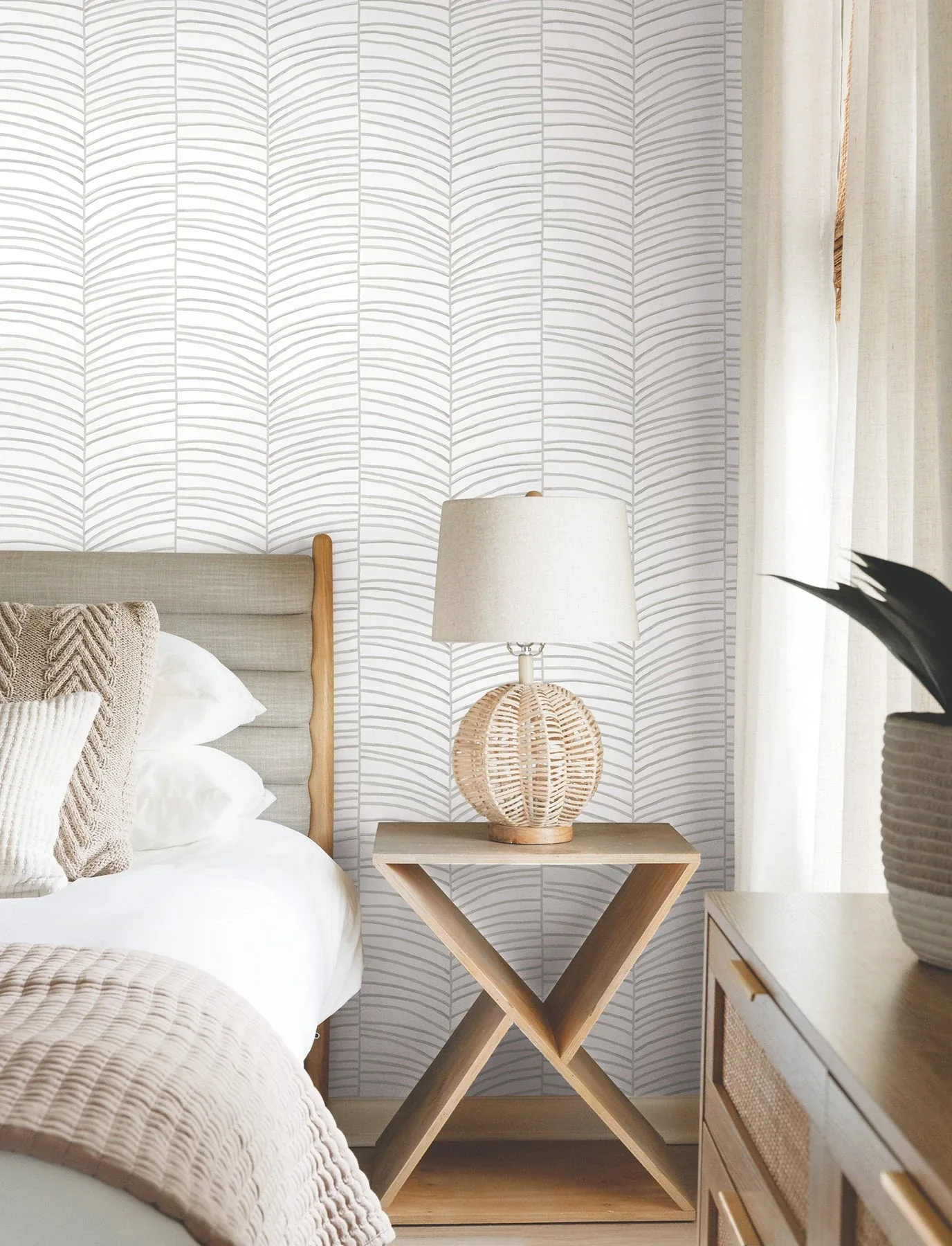 York Wallcoverings Cascade Palm Chevron Fog Wallpaper - SKU MT5671