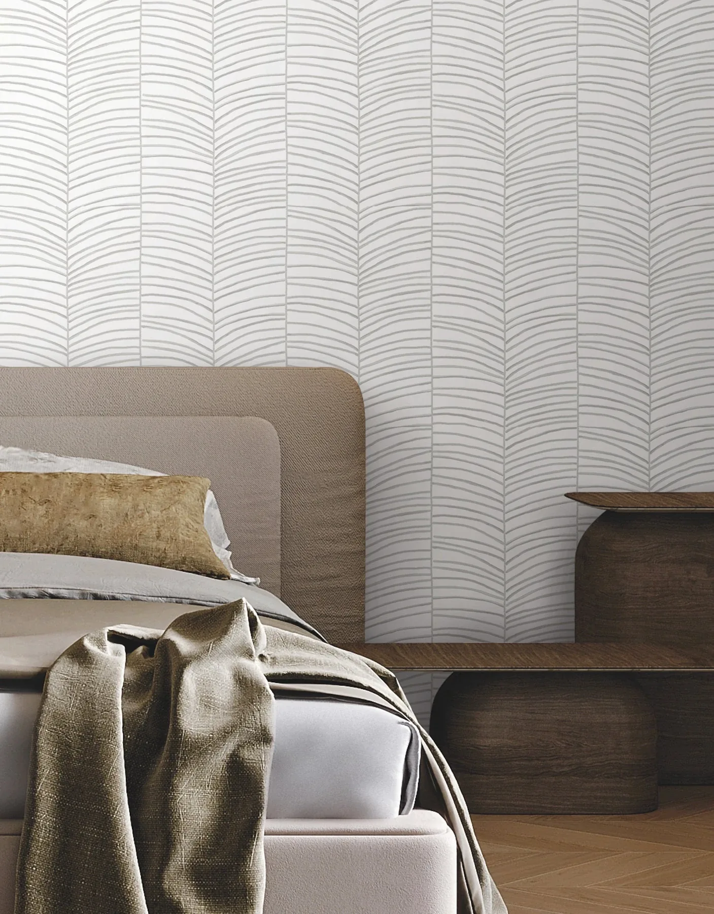 York Wallcoverings Cascade Palm Chevron Fog Wallpaper - SKU MT5671