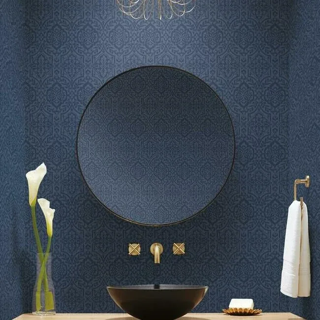 York Wallcoverings Cathedral Damask Blue Wallpaper | Wallpaper Twins York Wallcoverings Cathedral Damask Blue Wallpaper - SKU DM5037