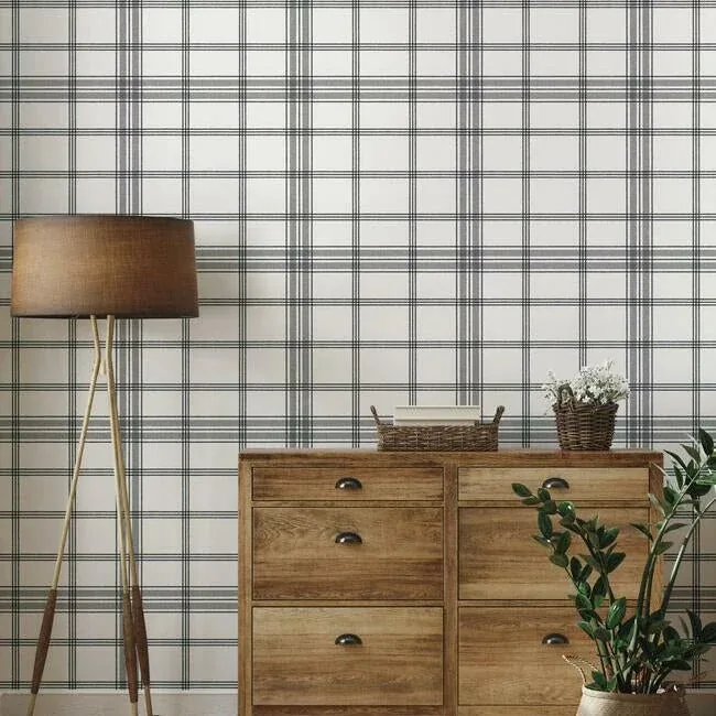 York Wallcoverings Charter Plaid Black Wallpaper - SKU CV4464