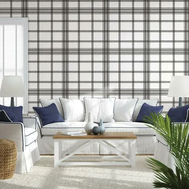York Wallcoverings Charter Plaid Black Wallpaper - SKU CV4464