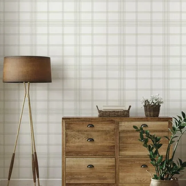 York Wallcoverings Charter Plaid Off White Wallpaper - SKU CV4466