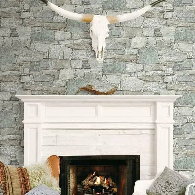 York Wallcoverings Chateau Stone Grey & Beige Peel & Stick Wallpaper - SKU PSW1307RL