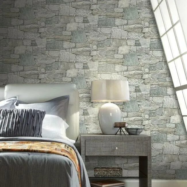 York Wallcoverings Chateau Stone Grey & Beige Peel & Stick Wallpaper - SKU PSW1307RL