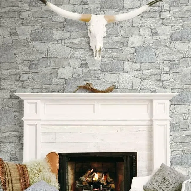 York Wallcoverings Chateau Stone Grey Peel & Stick Wallpaper - SKU PSW1308RL