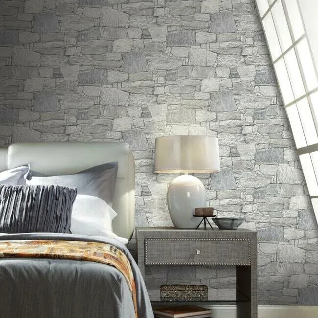 York Wallcoverings Chateau Stone Grey Peel & Stick Wallpaper - SKU PSW1308RL