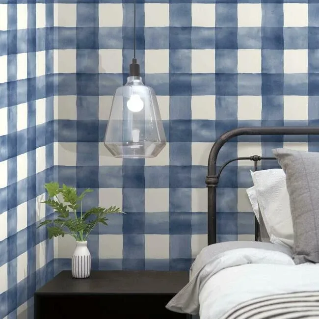 York Wallcoverings Checkmate Watercolor Plaid Blue Peel & Stick Wallpaper - SKU PSW1078RL