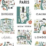 York Wallcoverings City Maps Blue & Red Peel & Stick Wallpaper - SKU PSW1196RL