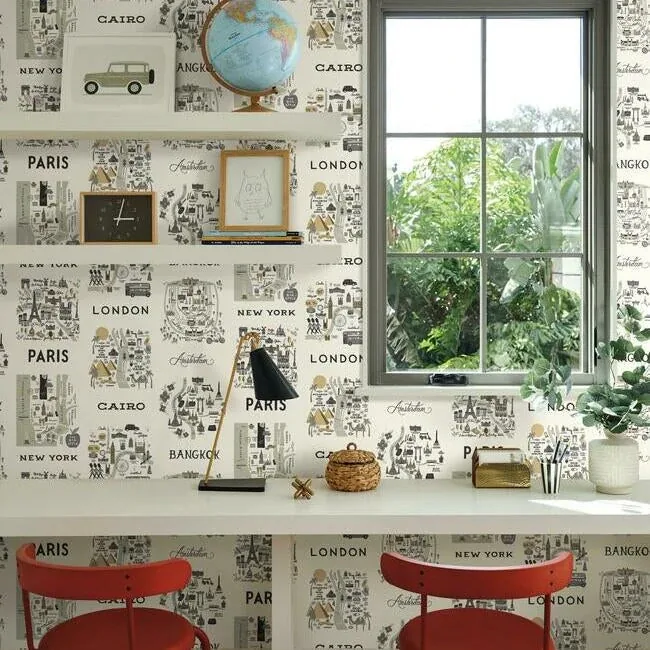 York Wallcoverings City Maps Grey & Gold Wallpaper - SKU RI5161