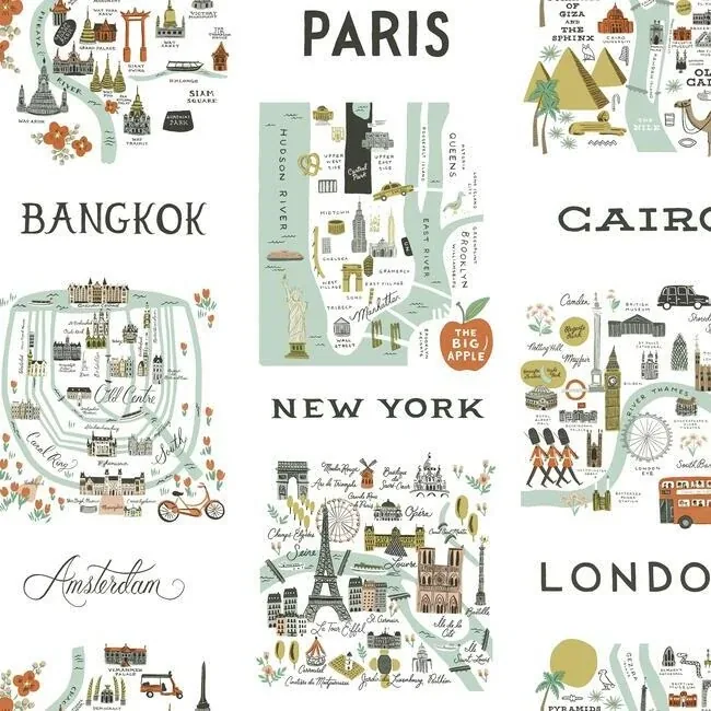 York Wallcoverings City Maps Mint Peel & Stick Wallpaper - SKU PSW1195RL