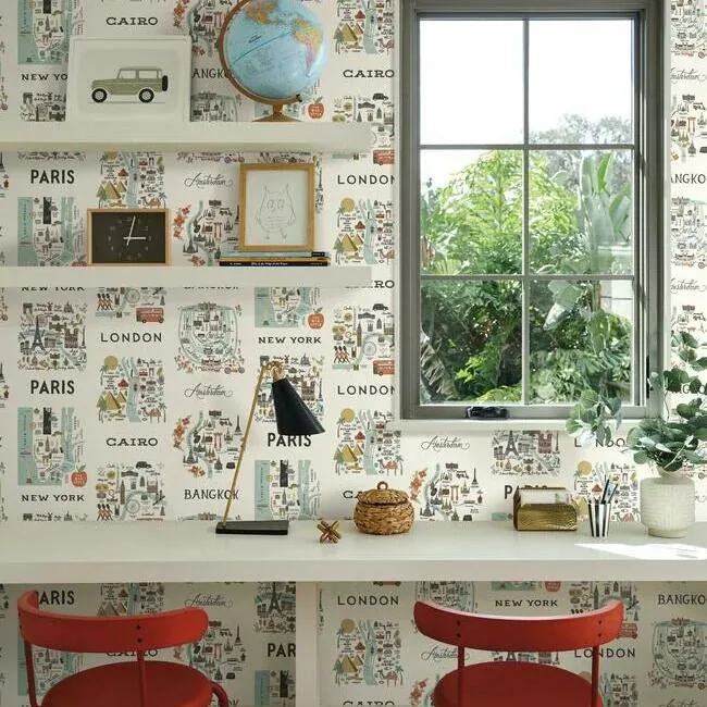 York Wallcoverings City Maps Mint Peel & Stick Wallpaper - SKU PSW1195RL