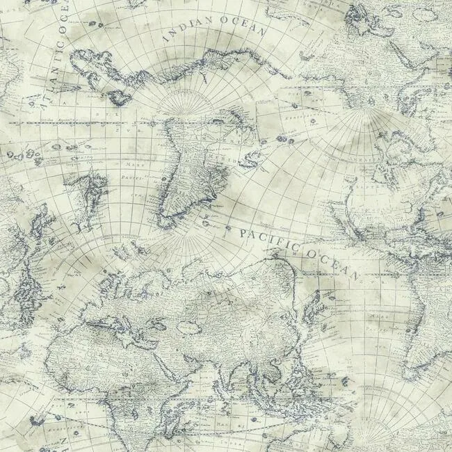 PSW1132RL | Coastal Map Blue & Beige Peel & Stick Wallpaper